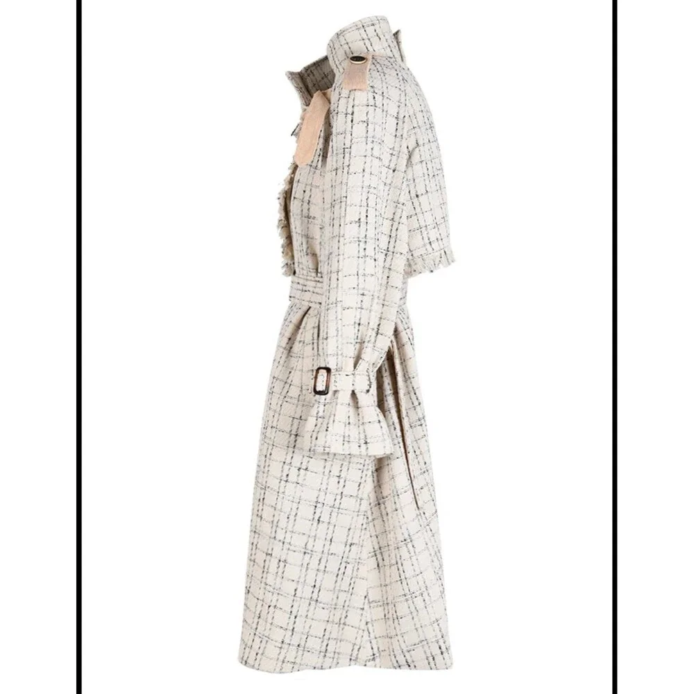 Tweed plaid trenchcoat jacket cream - Picture 5 of 6